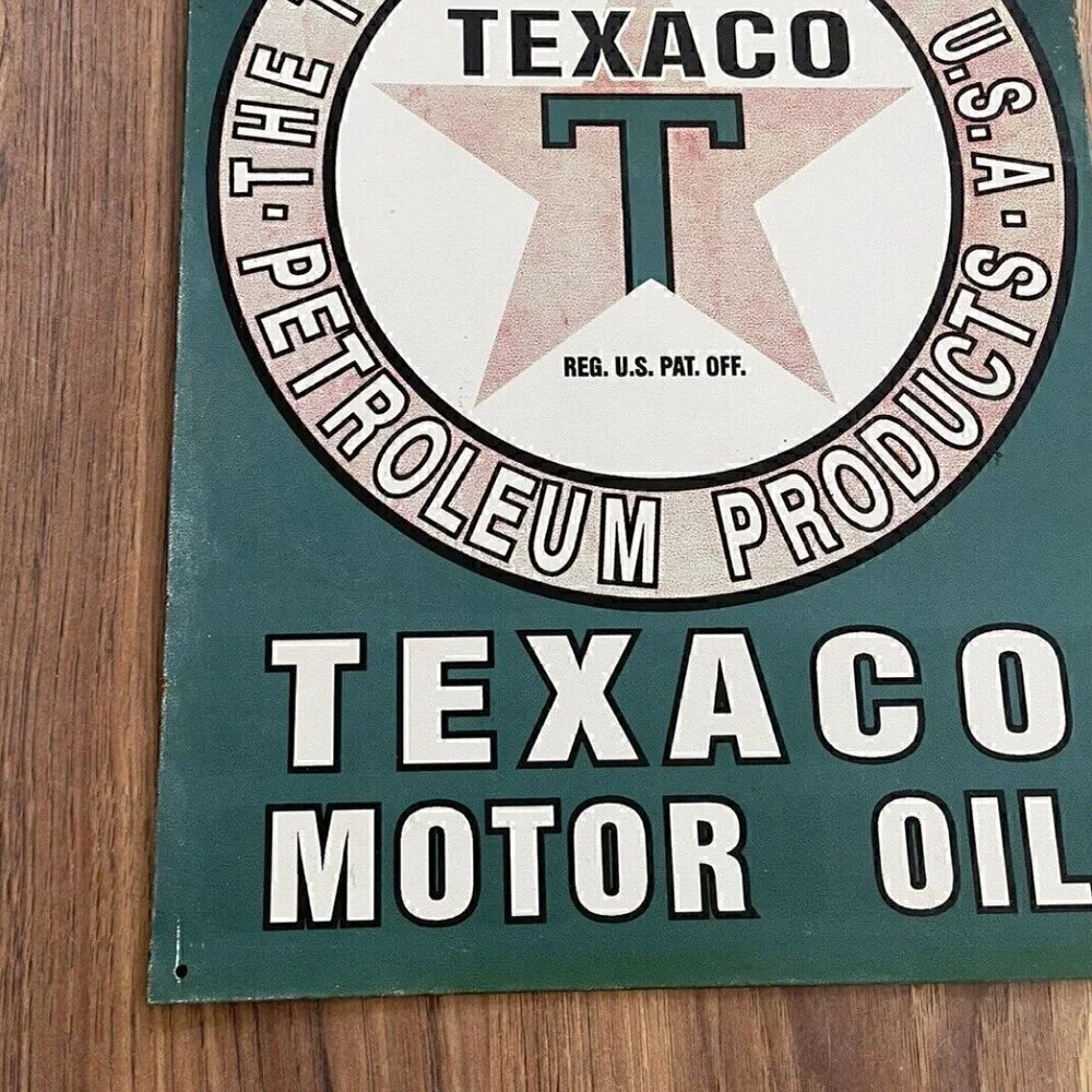Vintage Texaco Motor Oil Sign Texas Gasoline Petroleum LARGE Gas Sign 12x16 USA